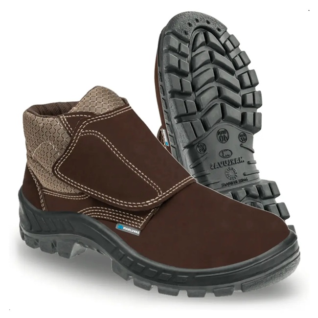Bota de Segurança Marluvas 50B26 CB VEL BP Marrom Café Em Couro Velcro e Bico de Pvc CA 43273