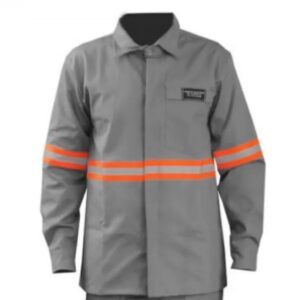 Camisa Eletricista Cinza Claro NR10 com Refletivo Laranja